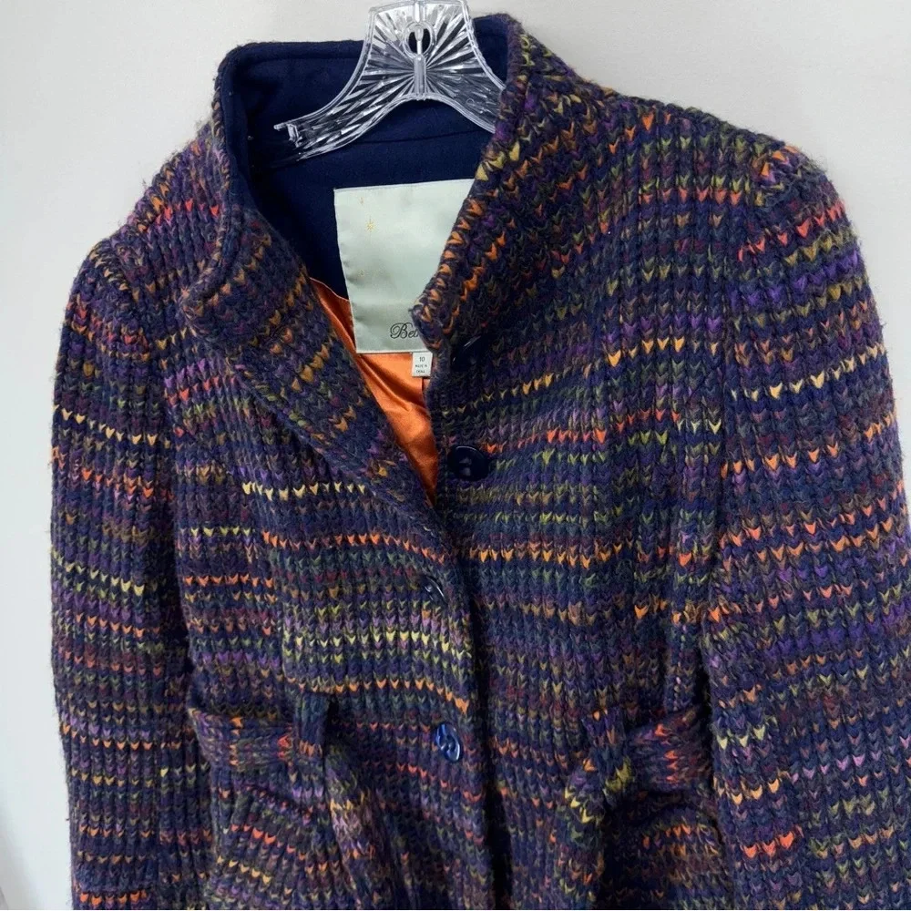 Beth Bowley Anthropologie Womens Knitted Coat Sz 10 Wool Purple Hippie Casual - Picture 5 of 14